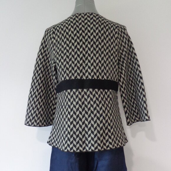 Heather‎ B 100% Wool Sweater Jacket Velvet Tie Waist Diamond Black Gray Size M - Picture 2 of 7